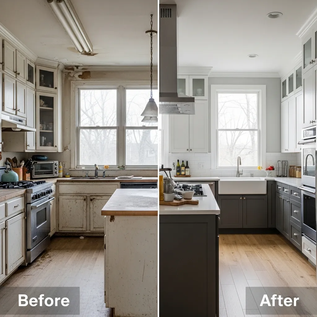 Kitchen renovation before and after, photo 3