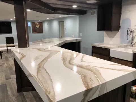 Quartz countertop in a finished kitchen