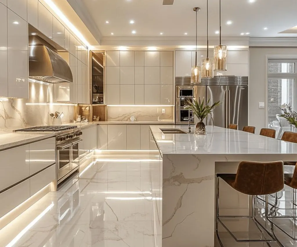 Luxury modern kitchen with custom stone countertops